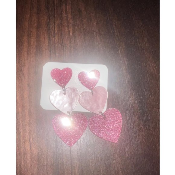 Heart Earrings Dangle Drop Dangling Ladies Girl Pink Valentines Jewelry Gift - Picture 5 of 10